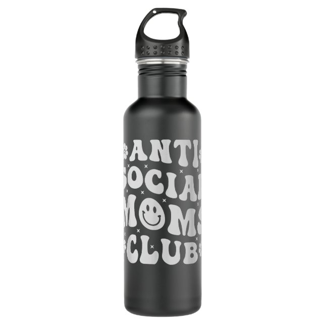 Anti Social Moms Club - Retro Funny Mom Life Mothe Stainless Steel Water Bottle (Front)