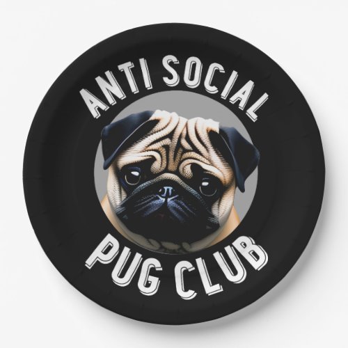 Anti Social Pug Club Fawn Pug Paper Plates