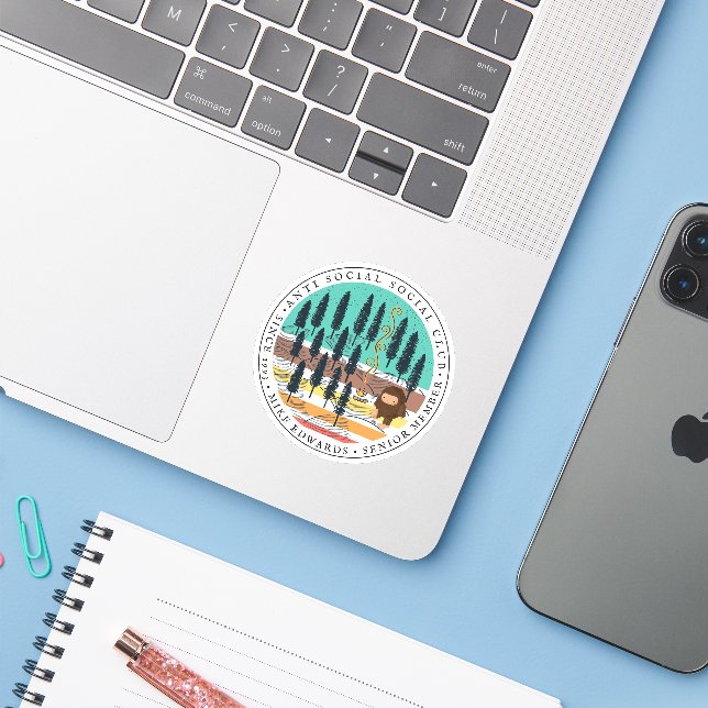 Anti Social Social Club | Funny Bigfoot Sasquatch Sticker (Laptop w/ iPhone)