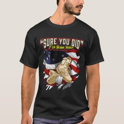 Anti Stolen Valor American Flag Proud Military Vet T_Shirt