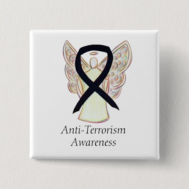 Anti-Terrorism Awareness Black Ribbon Pin Button (Front)