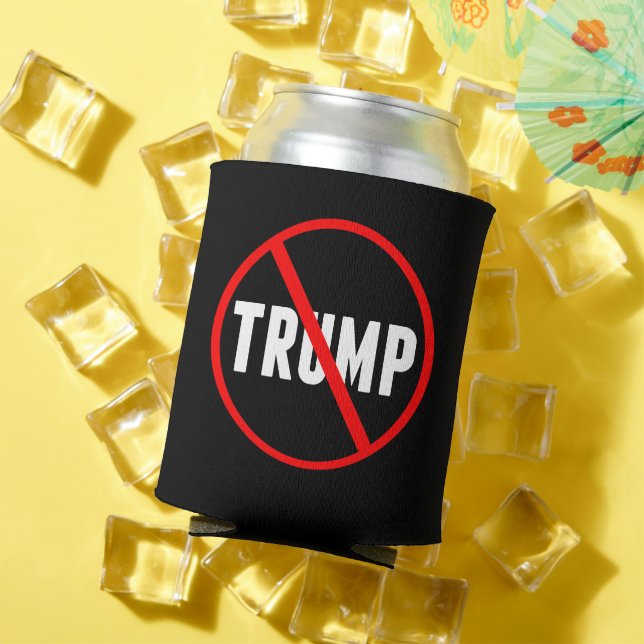 Anti Trump Bold Red Strikethrough Black Can Cooler (In Situ Summer)