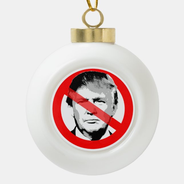 Anti Trump Crossed Out Face Ceramic Ball Christmas Ornament (Front)