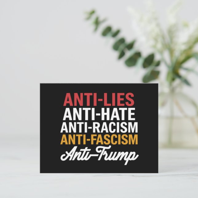 Anti Trump Hate Lies and Fascism Resist Anti Trump Postcard (Standing Front)