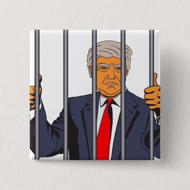 Anti Trump in Jail behind bars Button (Front)