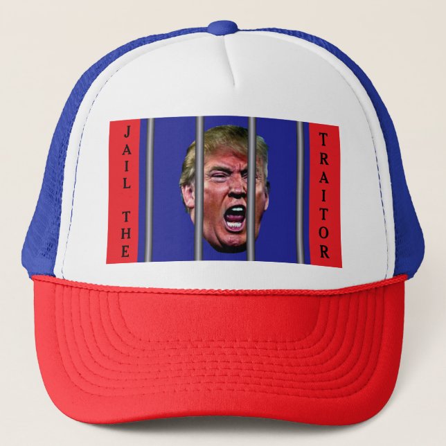 Anti Trump Jail the Traitor Screaming Trump Jailed Trucker Hat (Front)