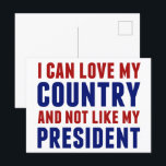 Anti Trump Patriotic Not My President Postcard<br><div class="desc">I can love my country and not like my president. Being a true American patriot means liking America and wanting the best for its people whether you are anti Donald Trump or Joe Biden. A patriotic postcard for a democrat.</div>