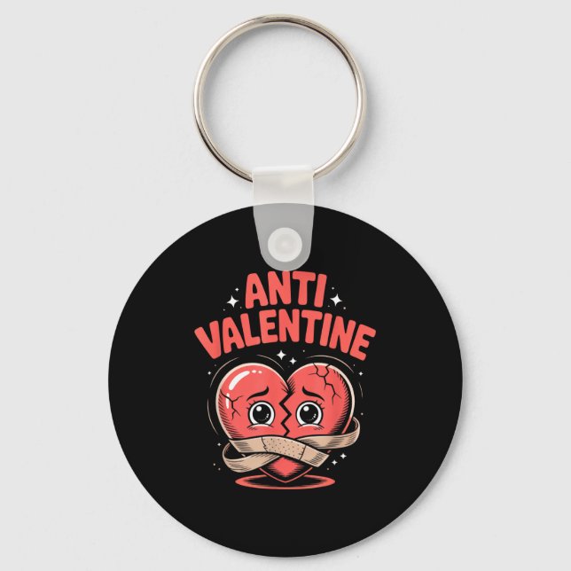 Anti Valentine Broken Heart Cute Bandaged Heart  Keychain (Front)
