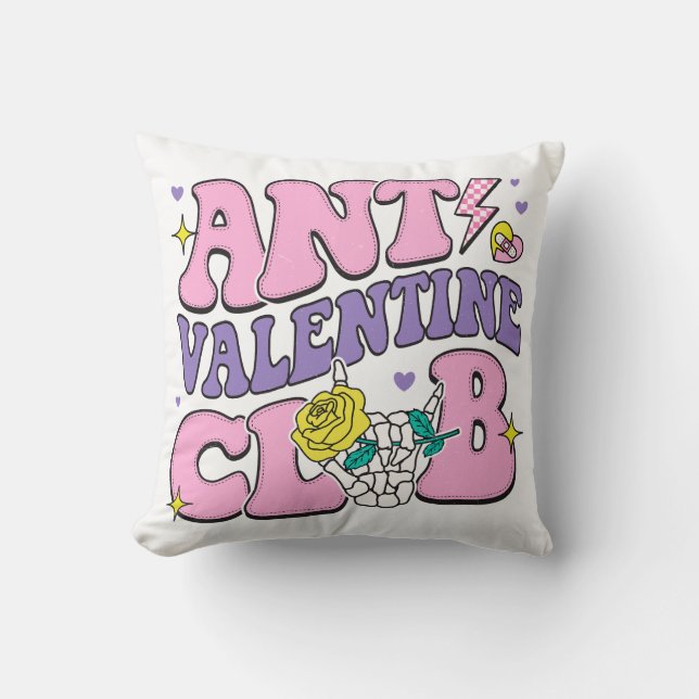 Anti Valentine Club Throw Pillow (Front)