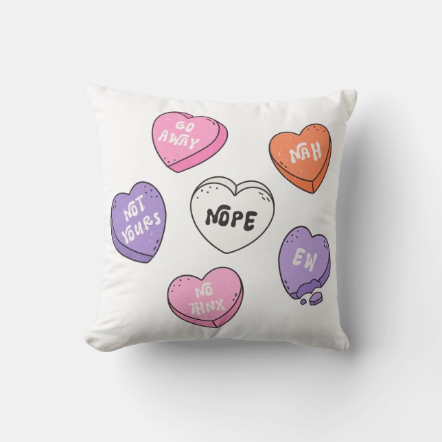 Anti-Valentine Heart Candy Throw Pillow (Front)