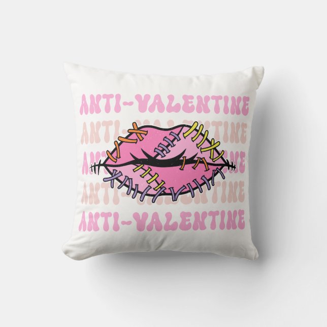 Anti Valentine Pink Lips Throw Pillow (Front)