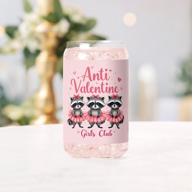 Anti Valentine’s Day Funny Raccoon Cute Kawaii Can Glass (Insitu (Wedding))