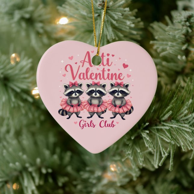 Anti Valentine’s Day Funny Raccoon Cute Kawaii Ceramic Ornament (Tree)