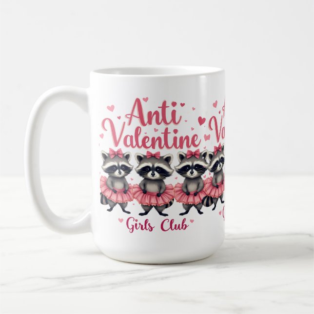 Anti Valentine’s Day Funny Raccoon Cute Kawaii Coffee Mug (Left)