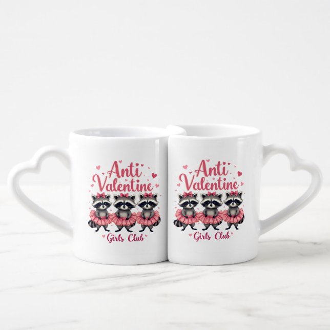 Anti Valentine’s Day Funny Raccoon Cute Kawaii Coffee Mug Set (Front Nesting)