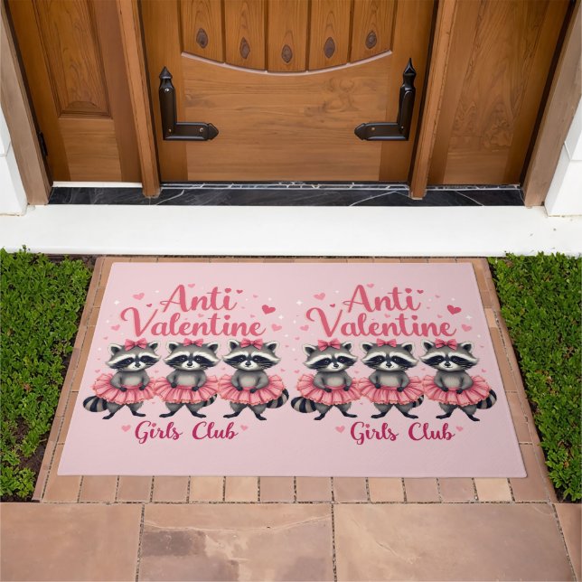 Anti Valentine’s Day Funny Raccoon Cute Kawaii Doormat (Outdoor)