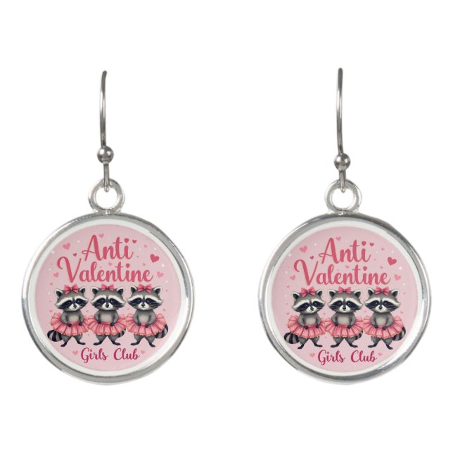 Anti Valentine’s Day Funny Raccoon Cute Kawaii Earrings (Front)