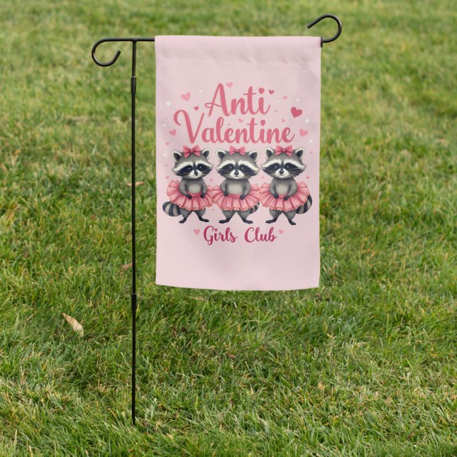 Anti Valentine’s Day Funny Raccoon Cute Kawaii Garden Flag (In SItu)