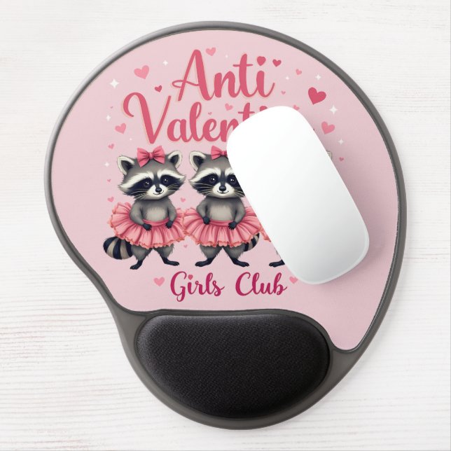 Anti Valentine’s Day Funny Raccoon Cute Kawaii Gel Mouse Pad (Left Side)