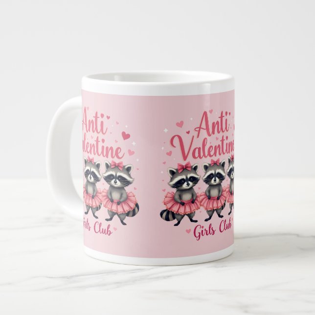 Anti Valentine’s Day Funny Raccoon Cute Kawaii Giant Coffee Mug (Front Left)