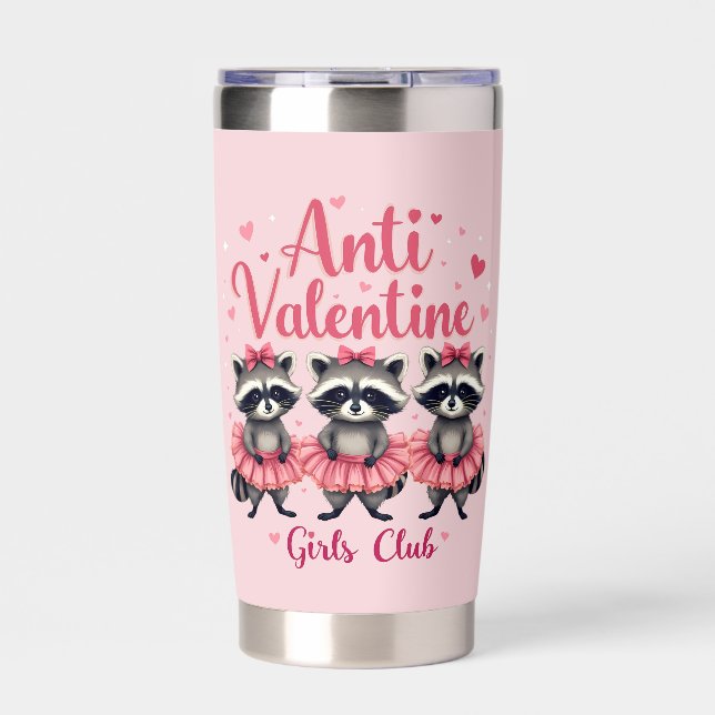 Anti Valentine’s Day Funny Raccoon Cute Kawaii Insulated Tumbler (Front)