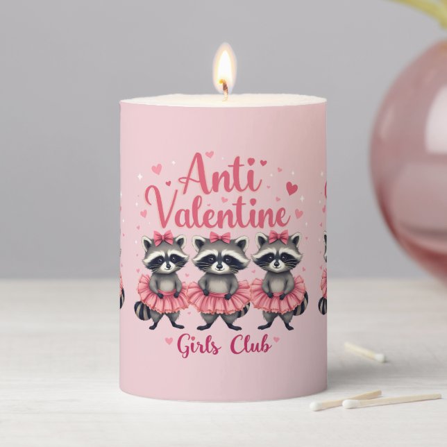 Anti Valentine’s Day Funny Raccoon Cute Kawaii Pillar Candle (In Situ)