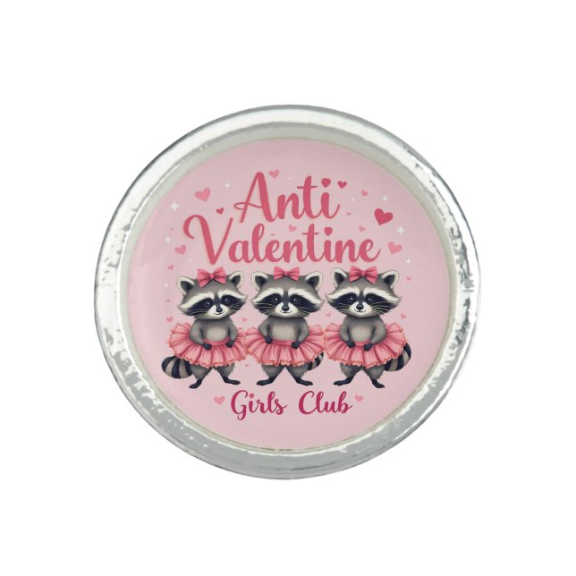 Anti Valentine’s Day Funny Raccoon Cute Kawaii Ring (Front)