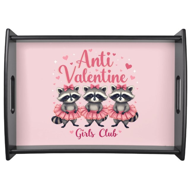 Anti Valentine’s Day Funny Raccoon Cute Kawaii Serving Tray (Front)