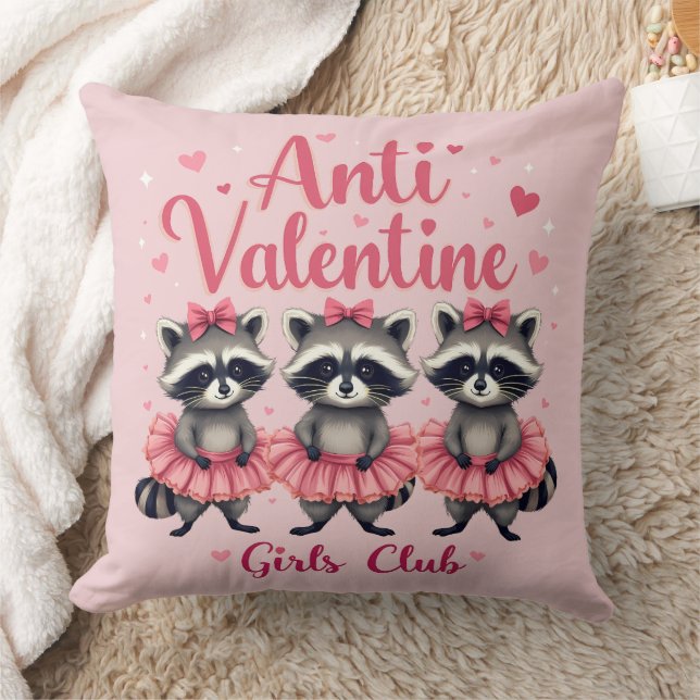 Anti Valentine’s Day Funny Raccoon Cute Kawaii Throw Pillow (Blanket)