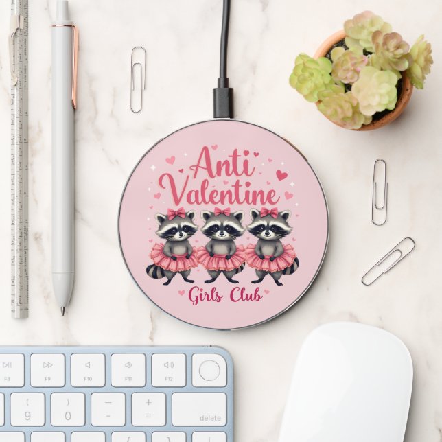 Anti Valentine’s Day Funny Raccoon Cute Kawaii Wireless Charger (Desk)