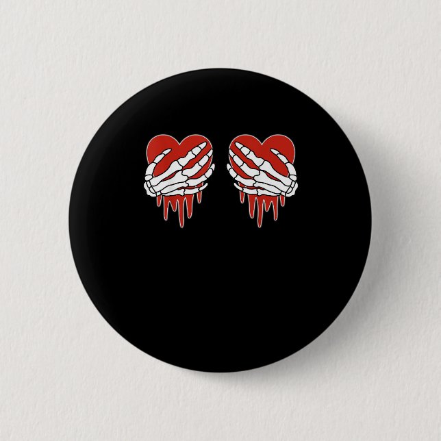 Anti Valentine Skeleton Heart Gothic Style Button (Front)