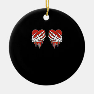 Anti Valentine Skeleton Heart Gothic Style Ceramic Ornament