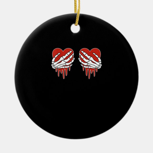 Anti Valentine Skeleton Heart Gothic Style Ceramic Ornament (Front)