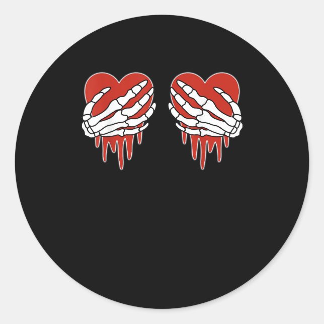 Anti Valentine Skeleton Heart Gothic Style Classic Round Sticker (Front)