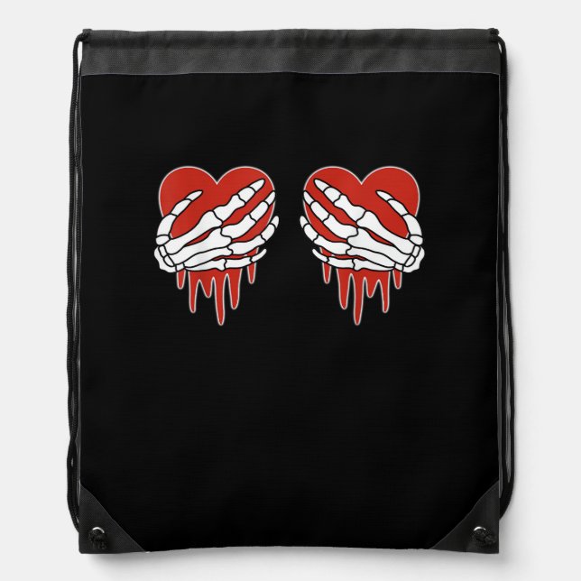 Anti Valentine Skeleton Heart Gothic Style Drawstring Bag (Front)