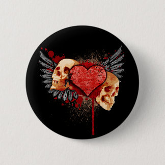 Anti-Valentine Skulls with Wings Button