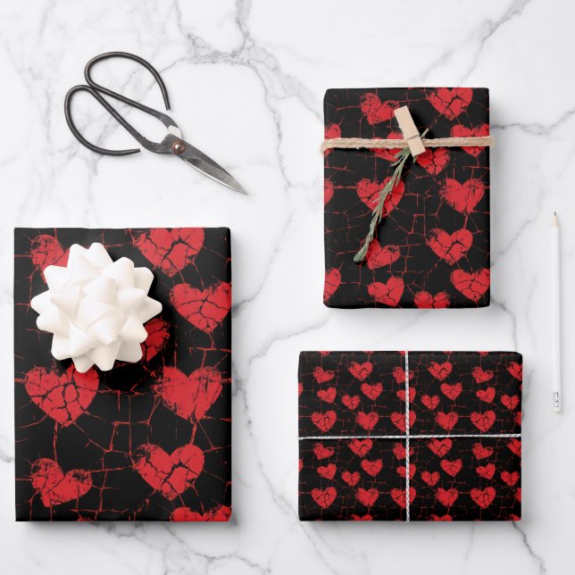 Anti-Valentines Day Broken Hearts Pattern 7 Wrapping Paper Sheets (Front)