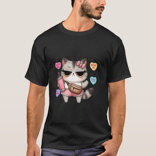 Anti Valentines Day Cat Hearts Valentine s Day Wom T-Shirt (Front)