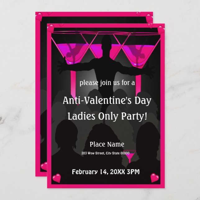 Anti Valentine's Day Ladies Night Party Invitation (Front/Back)