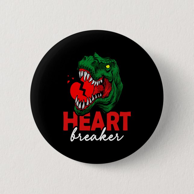 Anti Valentines Day Single Heart Breaker T Rex Di  Button (Front)