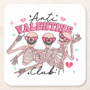 Anti Valentines Day Skeletons Square Paper Coaster