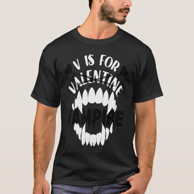Anti Valentines Day V Is For Vampire Not Valentine T-Shirt (Front)