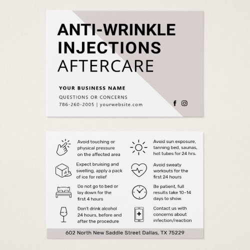 Anti Wrinkle Injections Botox Aftercare Card 