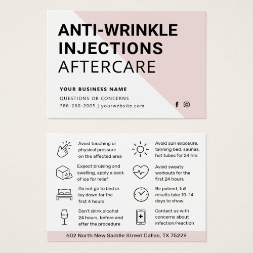 Anti Wrinkle Injections Botox Aftercare Card 