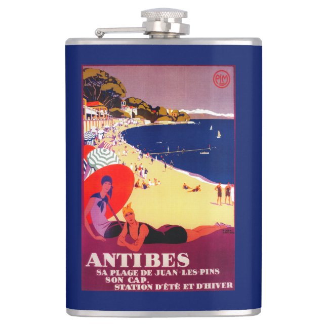 Antibes Vintage PosterEurope Hip Flask (Front)