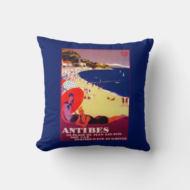 Antibes Vintage PosterEurope Throw Pillow (Front)