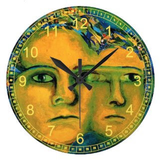 Anticipation - Abstract Gold and Emerald Goddess Clocks