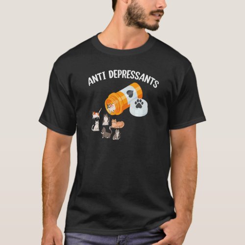 Antidepressant Cat Happy Pills Kitten Cat T_Shirt