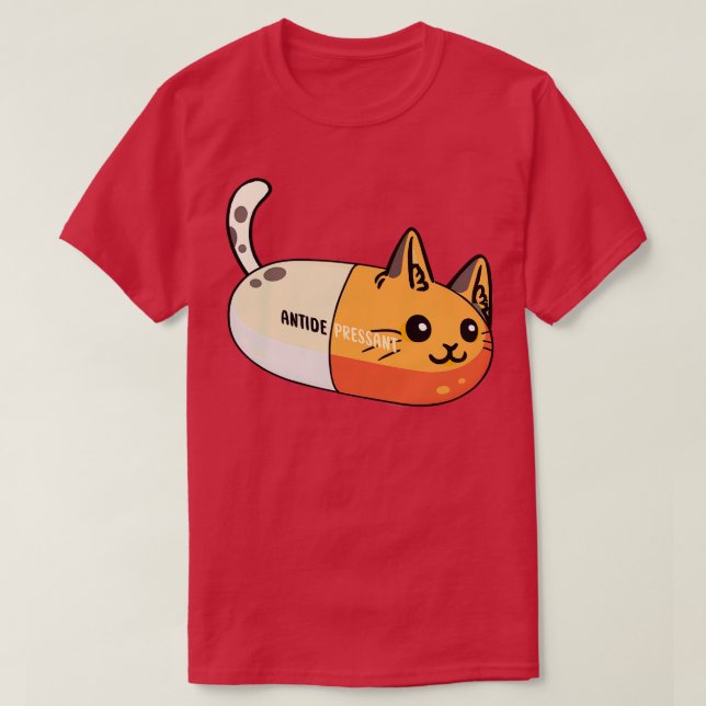 Antidepressant Cat Pill T-Shirt (Design Front)