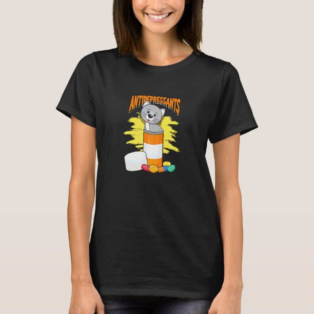 Antidepressants Gray Cats Natural Stripes Pattern T-Shirt (Front)
